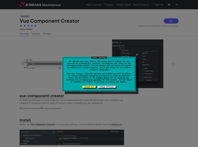 screenshot of Vue Component Creator Plugin