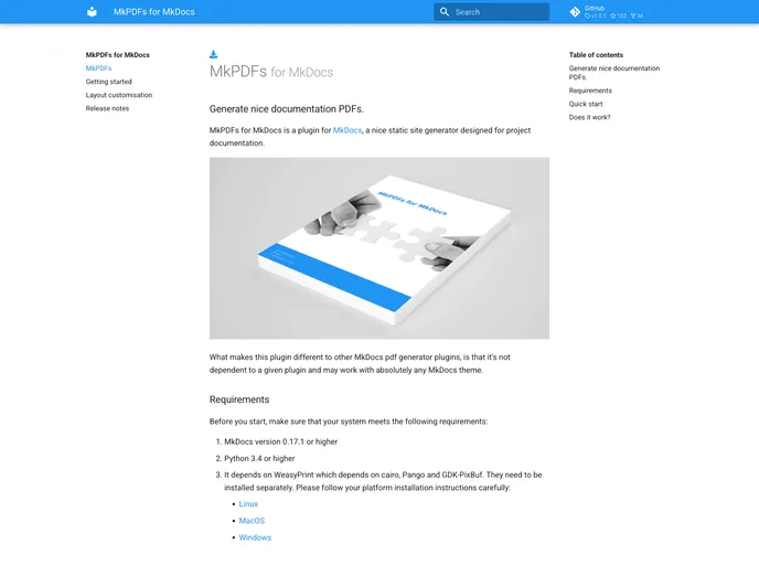 screenshot of Mkpdfs Mkdocs Plugin