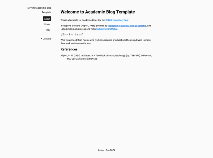 screenshot of Eleventy Academic Template
