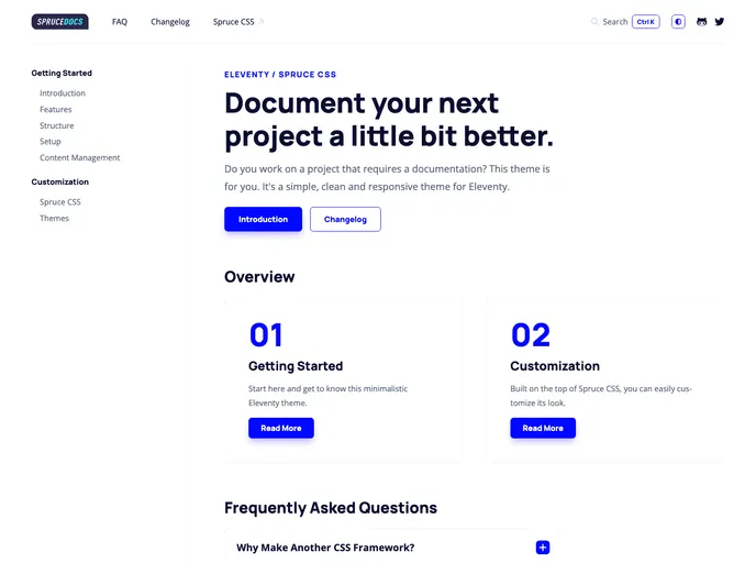 screenshot of Sprucecss Eleventy Documentation Template