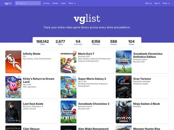 screenshot of Vglist