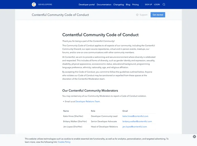 screenshot of Community Code Of Conduct