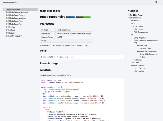 React Responsive screenshot
