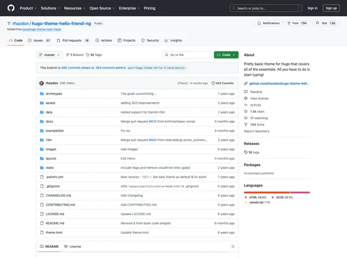 screenshot of Hugo Theme Hello 4s3ti