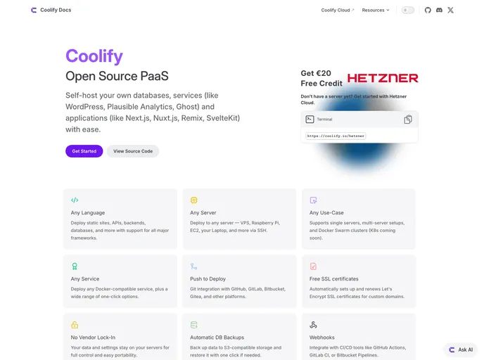screenshot of Coolify Docs