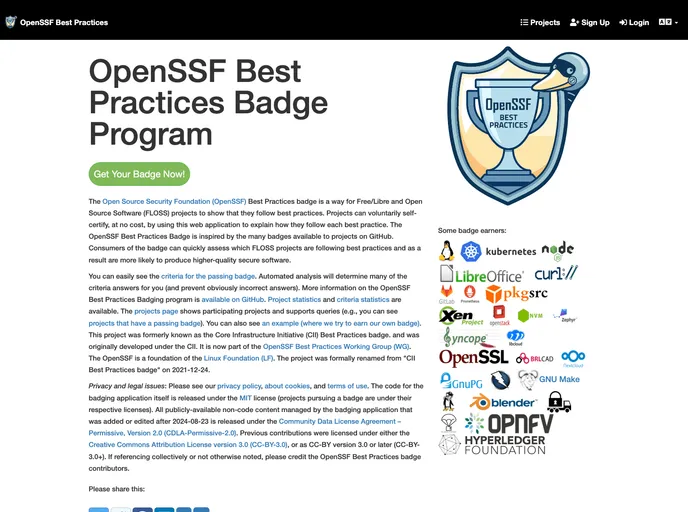 screenshot of Best Practices Badge