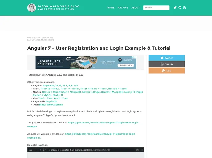 screenshot of Angular 7 Registration Login Example Cli