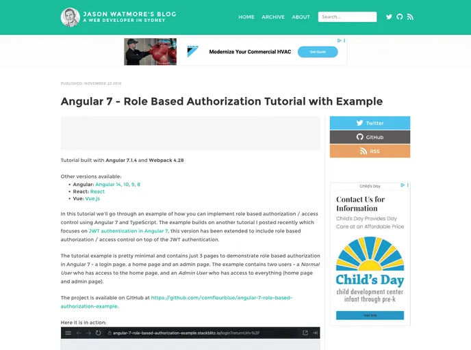screenshot of Angular 7 Role Based Authorization Example