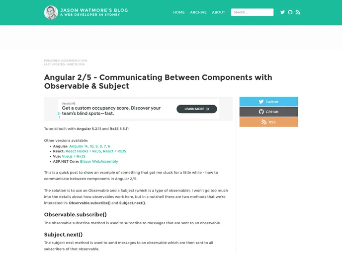 screenshot of Angular2 Communicating Between Components