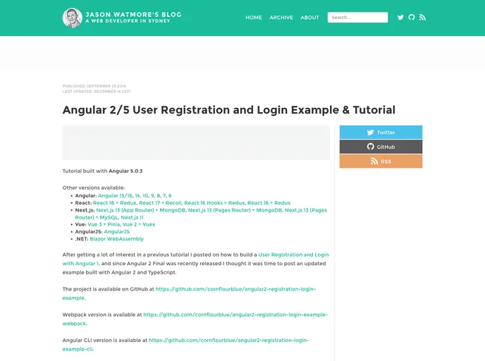 screenshot of Angular2 Registration Login Example