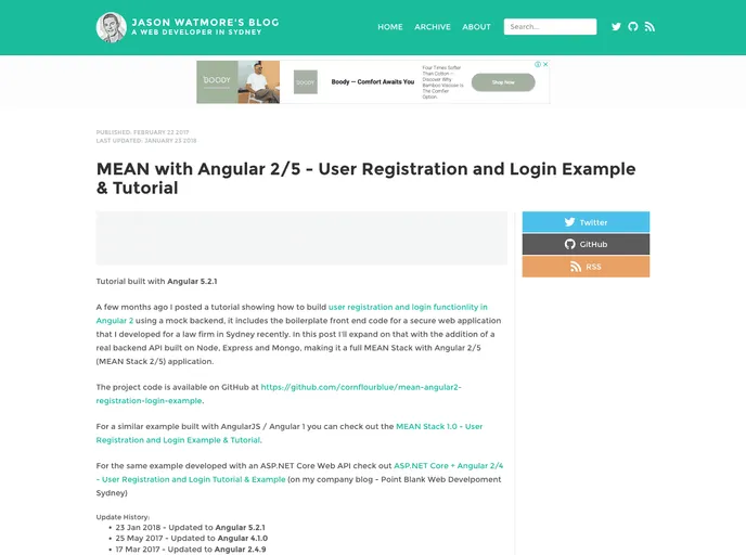 screenshot of Mean Angular2 Registration Login Example