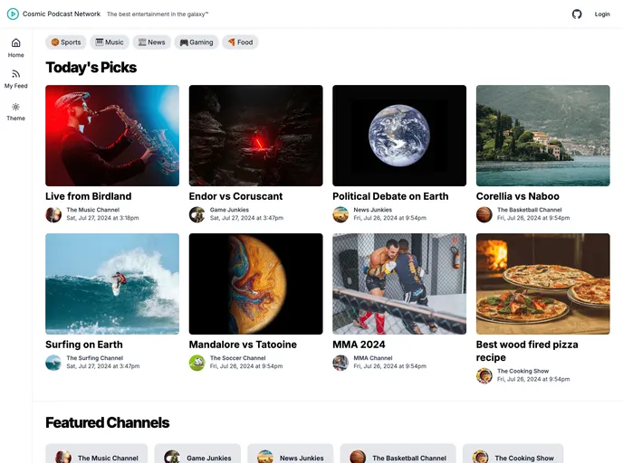 screenshot of Cosmic Podcast Network