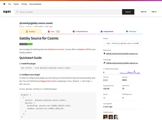 screenshot of Gatsby Source Cosmicjs