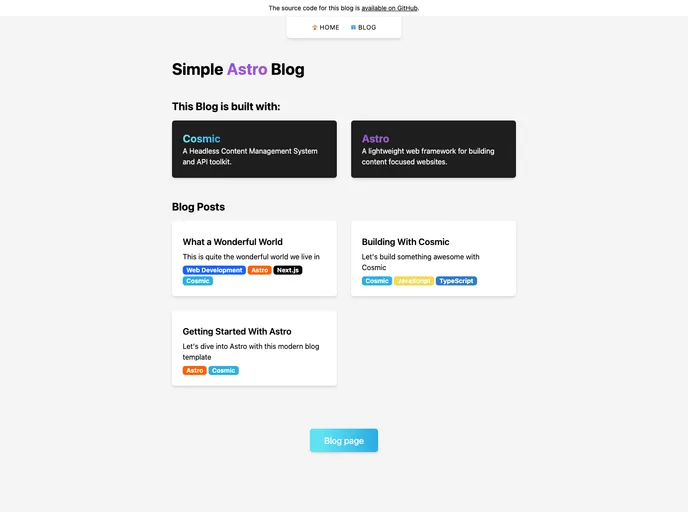 screenshot of Simple Astro Blog
