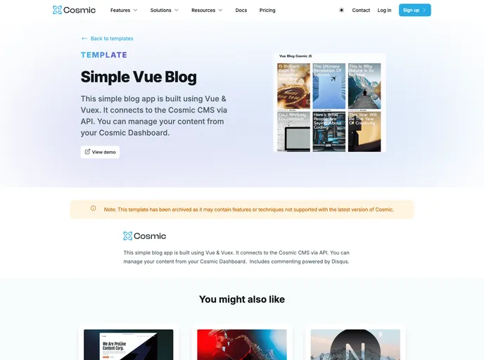 screenshot of Vue Blog Netlify Template
