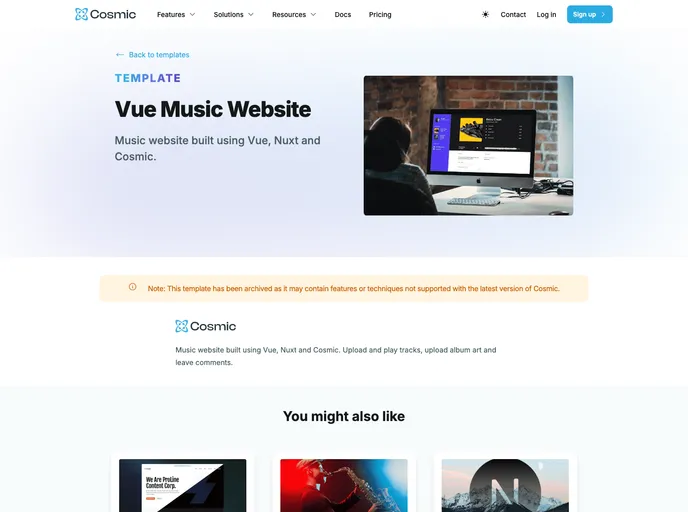 screenshot of Vue Music Website
