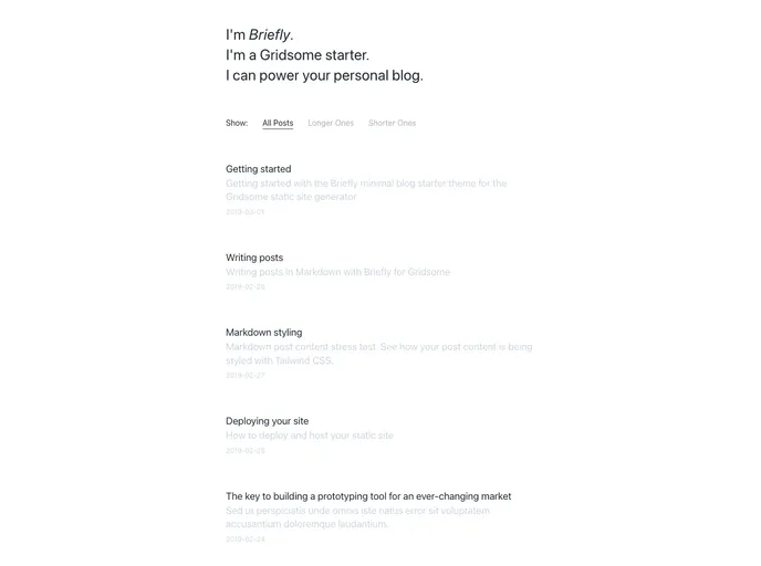 screenshot of Gridsome Starter Briefly