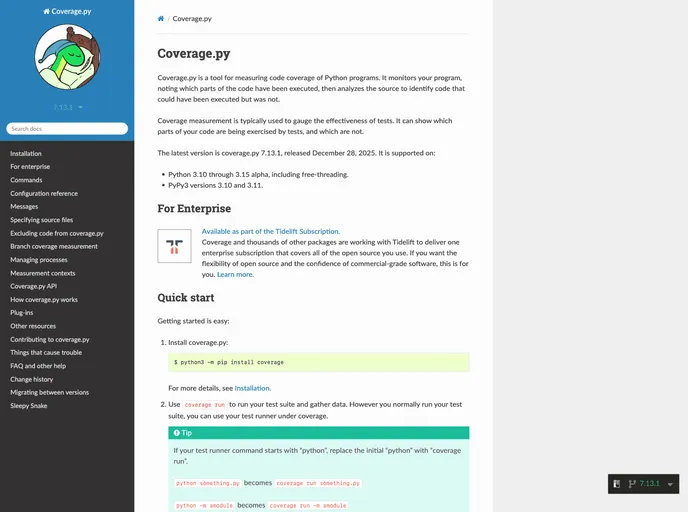 screenshot of Coveragepy