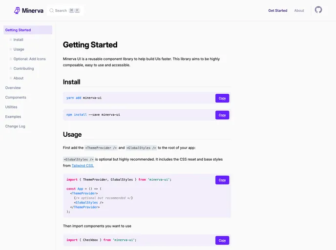 screenshot of Minerva UI