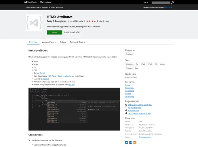 screenshot of Htmx Attributes