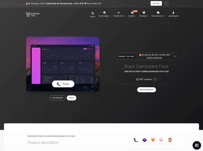 screenshot of Black Dashboard Flask