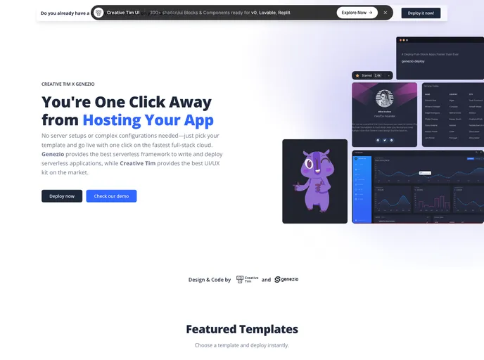 Black Dashboard Genezio screenshot