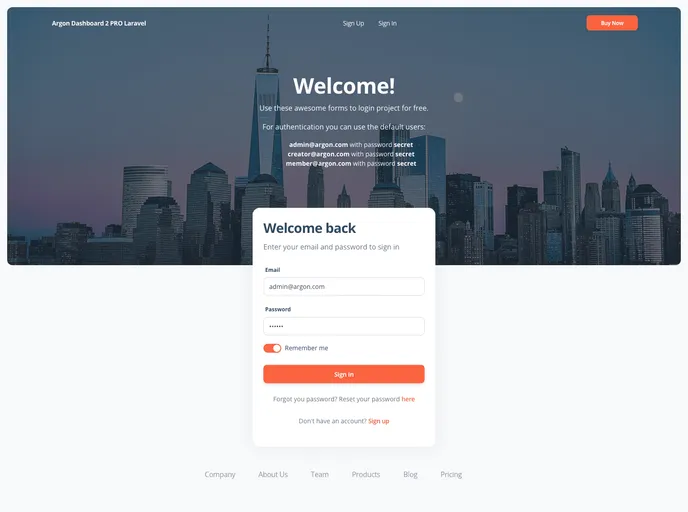 screenshot of Ct Argon Dashboard Pro Laravel
