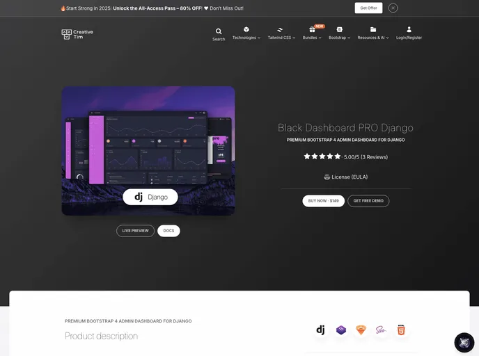 screenshot of Ct Black Dashboard Pro Django