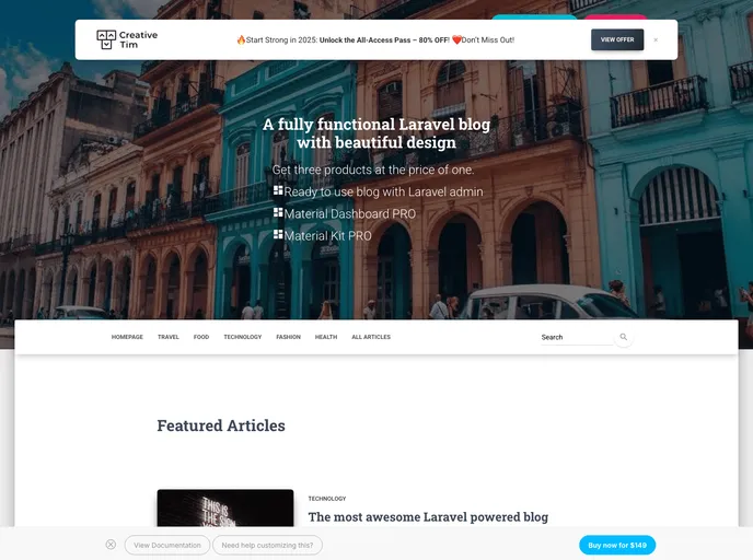 screenshot of Ct Material Blog Pro Laravel