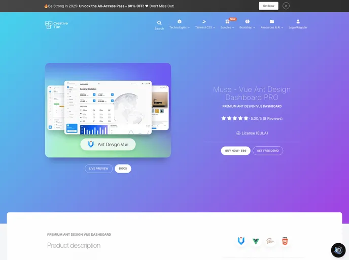 screenshot of Ct Muse Vue Ant Design Dashboard Pro