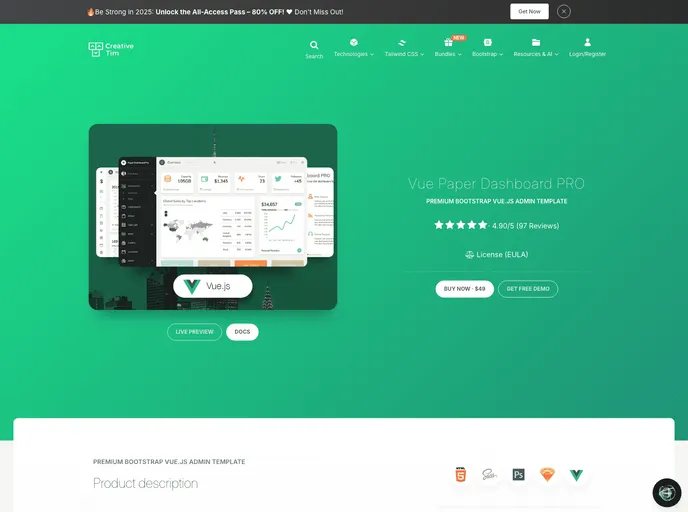 screenshot of Ct Vue Paper Dashboard Pro