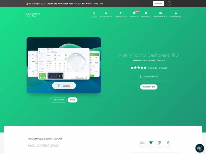 screenshot of Ct Vuetify Soft UI Dashboard Pro