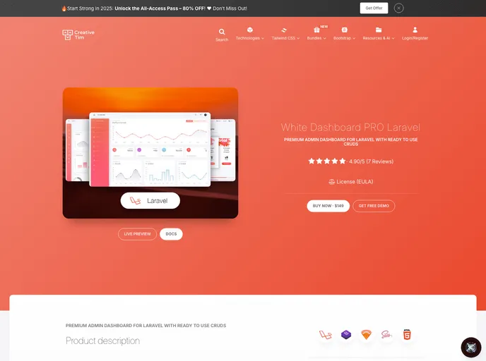 screenshot of Ct White Dashboard Pro Laravel