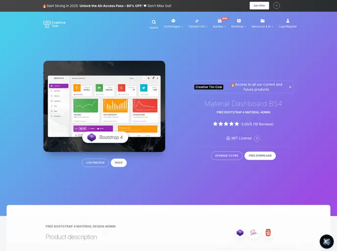 screenshot of Material Dashboard Bs4