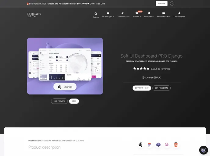 screenshot of Soft UI Dashboard Pro Django