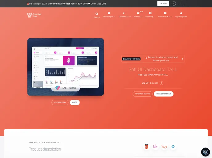 screenshot of Soft UI Dashboard Tall
