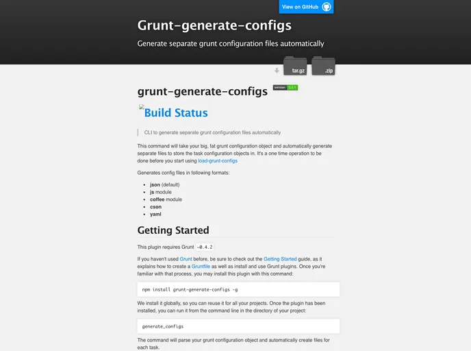 screenshot of Grunt Generate Configs
