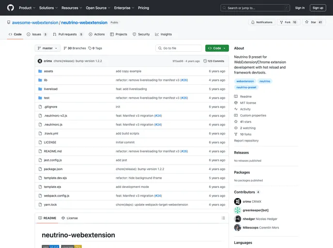 screenshot of Create React Typescript Sass Webextension
