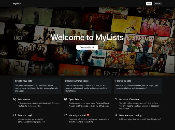screenshot of MyLists
