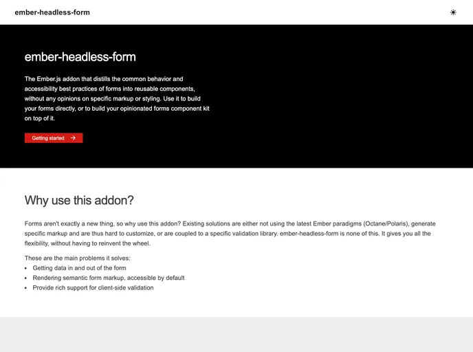 screenshot of Ember Headless Form