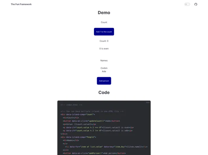screenshot of The Fun Framework
