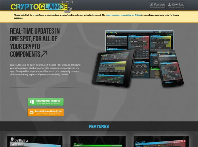 screenshot of CryptoGlance Web App