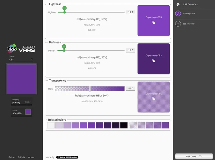 screenshot of Csscolorvars