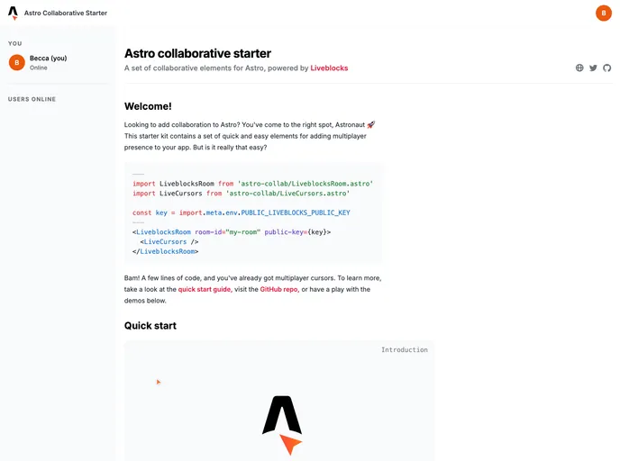 screenshot of Astro Collaborative Starter