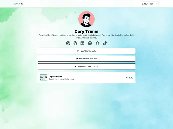 screenshot of Astro Link In Bio Theme