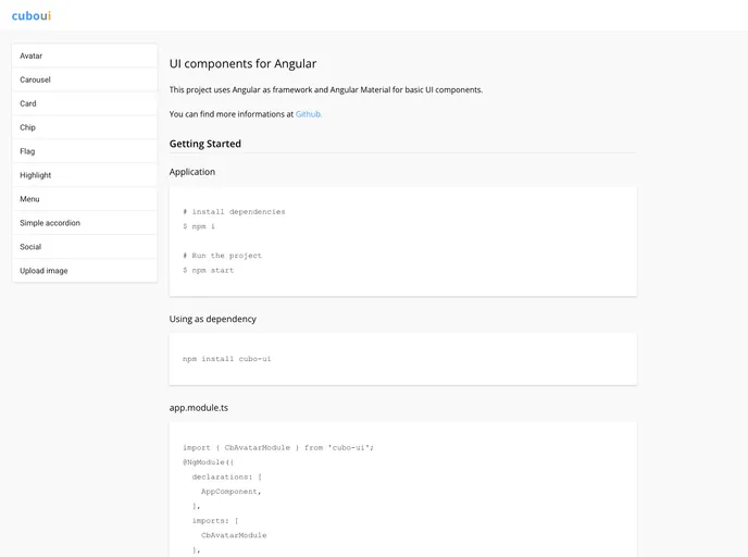 screenshot of Cubo UI