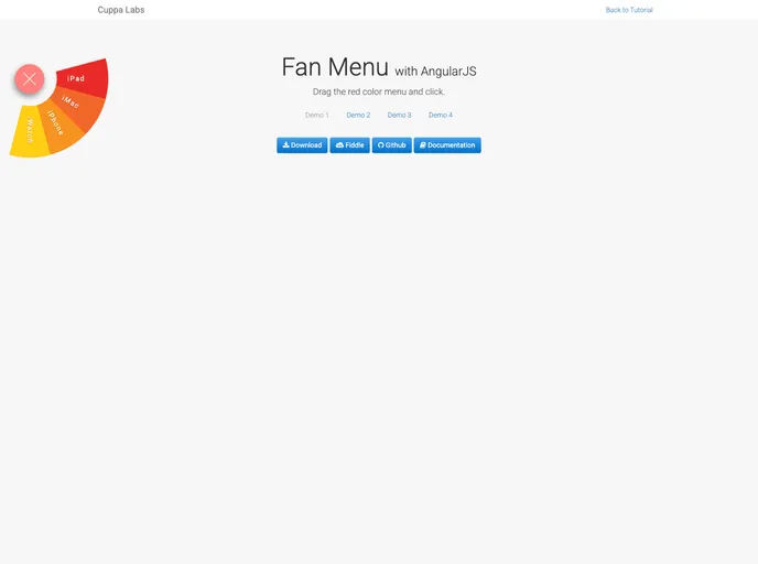 screenshot of Angular Fan Menu