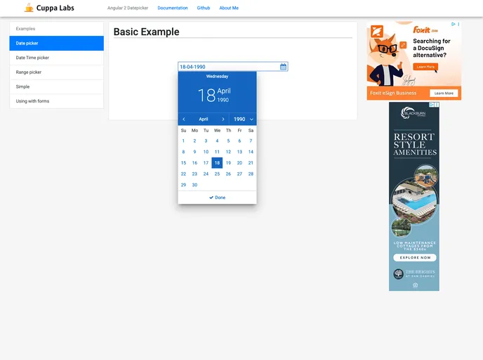 screenshot of Angular2 Datetimepicker