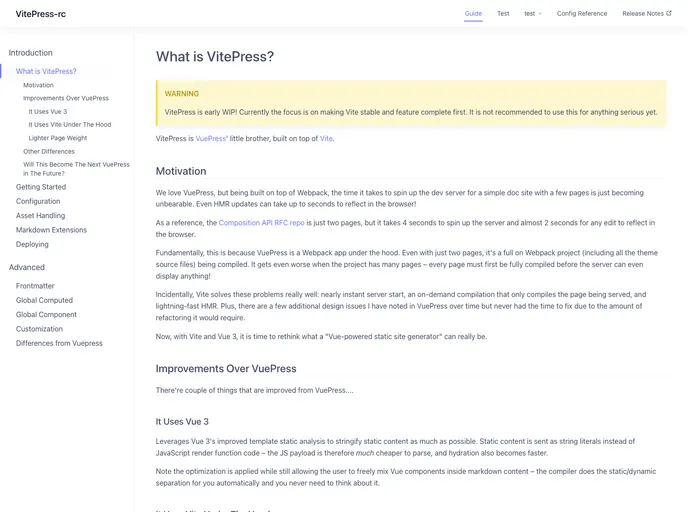 screenshot of Vitepress Rc