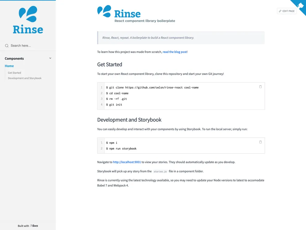 screenshot of Rinse React